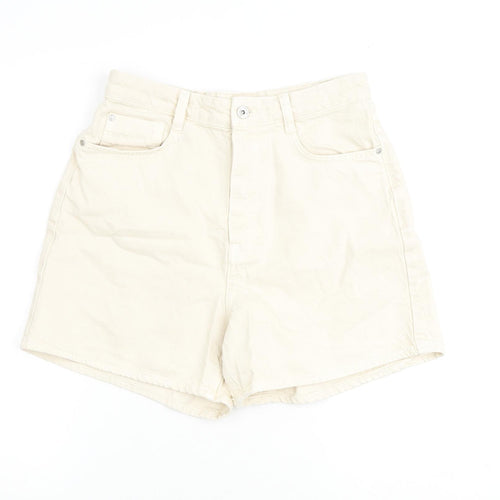 Zara Womens Beige 100% Cotton Basic Shorts Size 12 L5 in Regular Zip