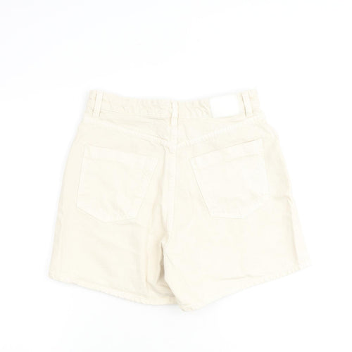 Zara Womens Beige 100% Cotton Basic Shorts Size 12 L5 in Regular Zip