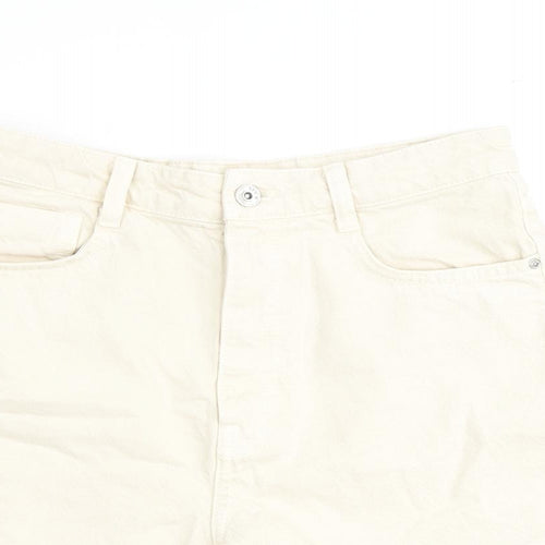 Zara Womens Beige 100% Cotton Basic Shorts Size 12 L5 in Regular Zip