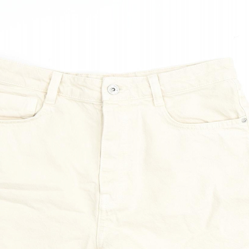 Zara Womens Beige 100% Cotton Basic Shorts Size 12 L5 in Regular Zip