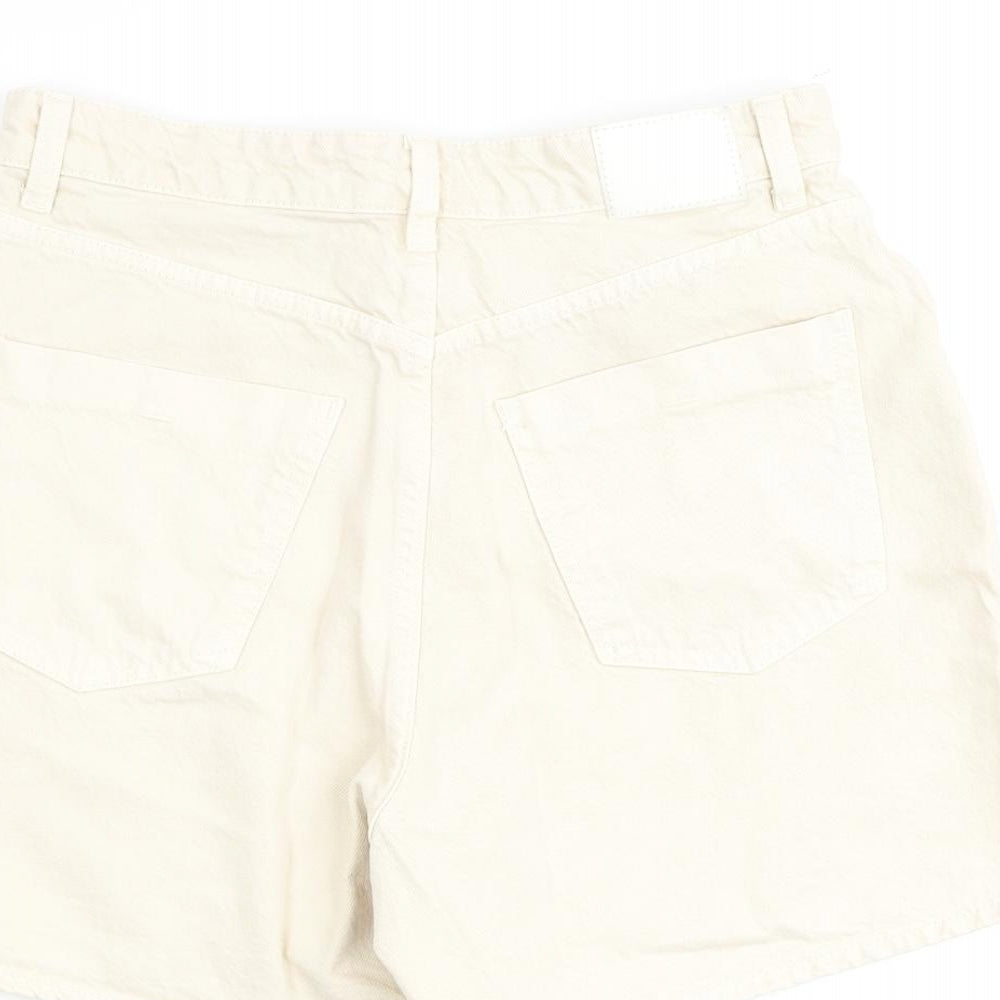 Zara Womens Beige 100% Cotton Basic Shorts Size 12 L5 in Regular Zip