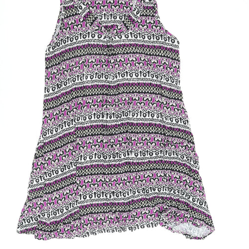 Marks and Spencer Womens Multicoloured Geometric Viscose A-Line Size 14 Round Neck Pullover