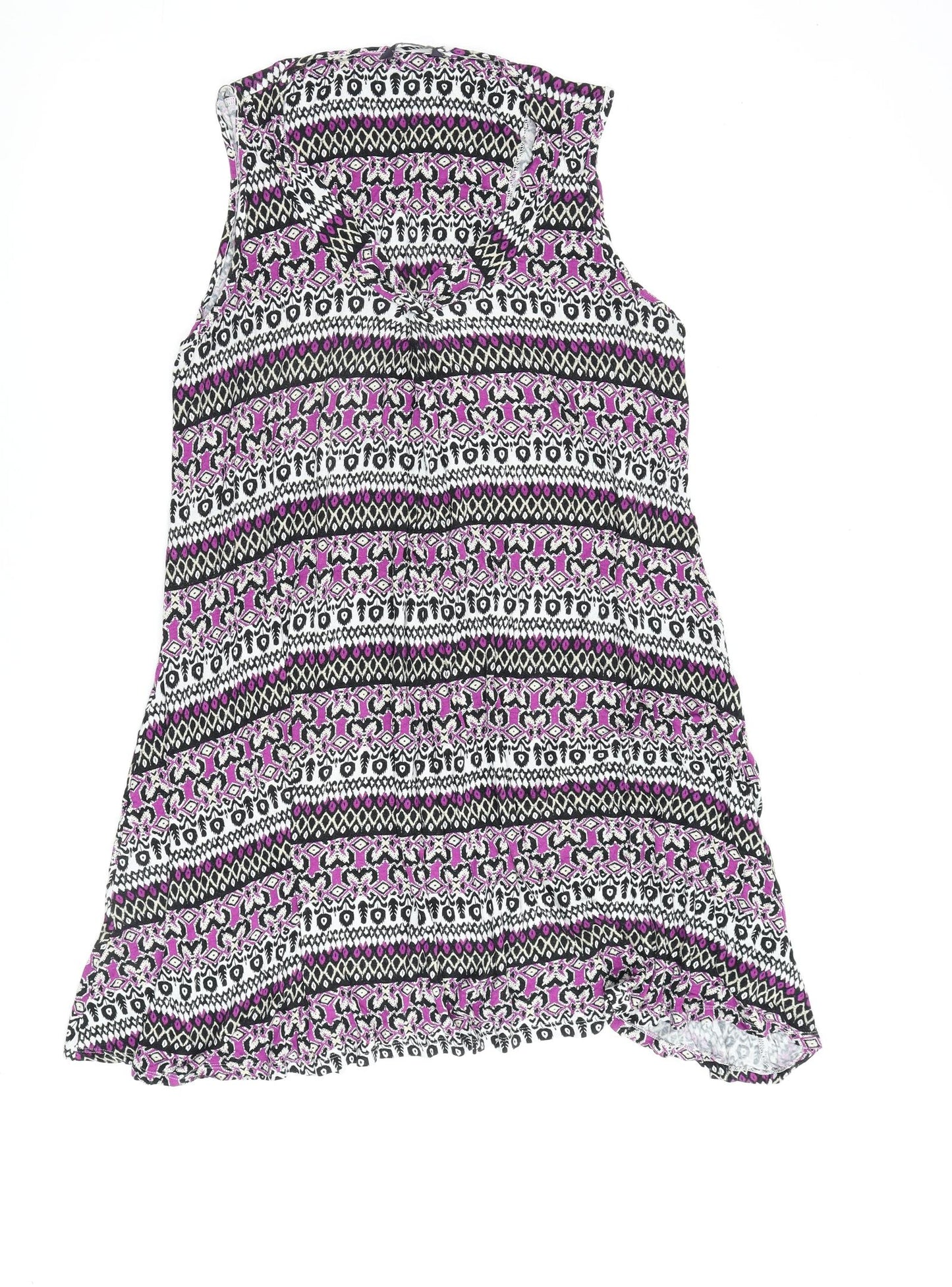 Marks and Spencer Womens Multicoloured Geometric Viscose A-Line Size 14 Round Neck Pullover