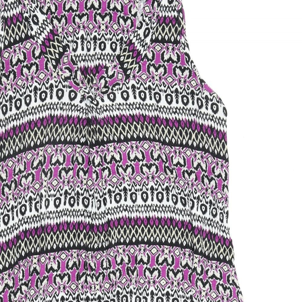 Marks and Spencer Womens Multicoloured Geometric Viscose A-Line Size 14 Round Neck Pullover