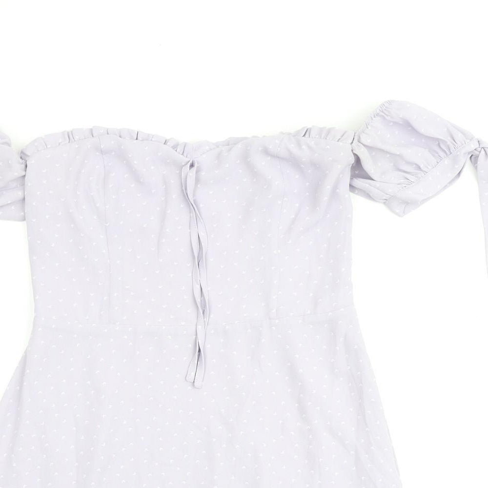 Nakd Womens Purple Polka Dot Polyester A-Line Size 8 Off the Shoulder Tie