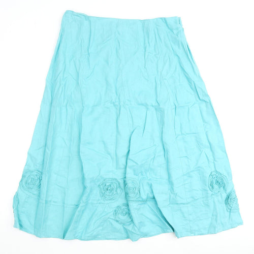 Windsmoor Womens Blue Linen A-Line Skirt Size 14 Zip