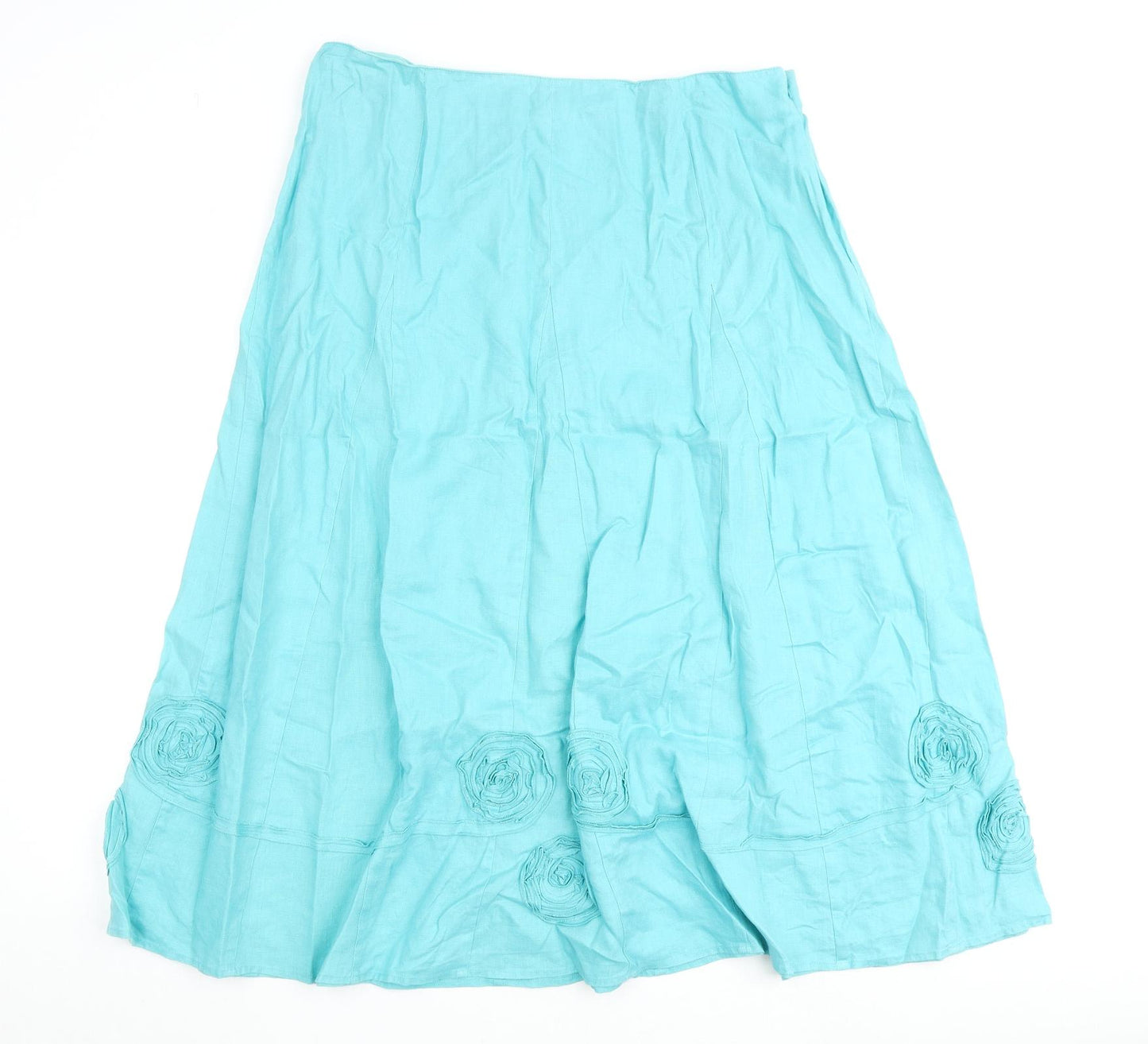 Windsmoor Womens Blue Linen A-Line Skirt Size 14 Zip