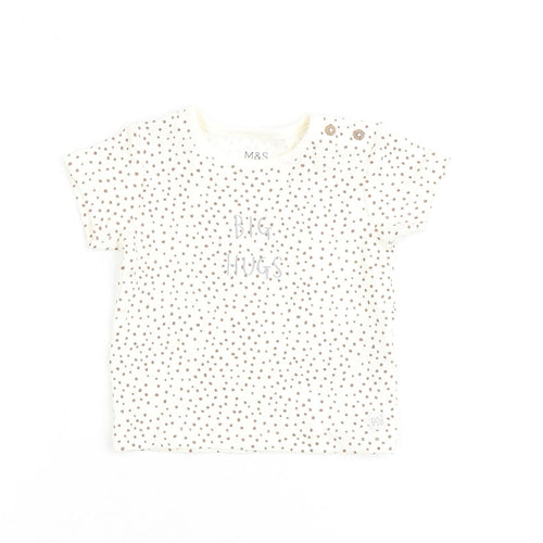 Marks and Spencer Baby Beige Geometric Cotton Basic T-Shirt Size 0-3 Months Round Neck Pullover