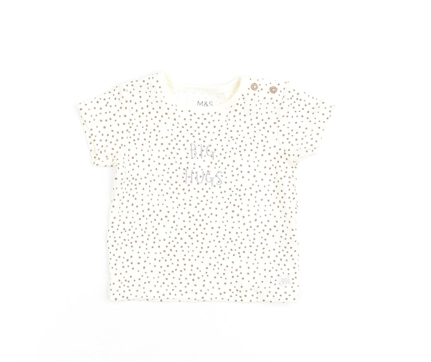 Marks and Spencer Baby Beige Geometric Cotton Basic T-Shirt Size 0-3 Months Round Neck Pullover