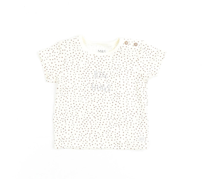 Marks and Spencer Baby Beige Geometric Cotton Basic T-Shirt Size 0-3 Months Round Neck Pullover
