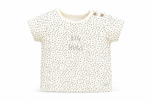 Front view of Marks & Spencer Baby Beige Geometric Cotton Basic T-Shirt, size 0-3, Months Round Neck Pullover