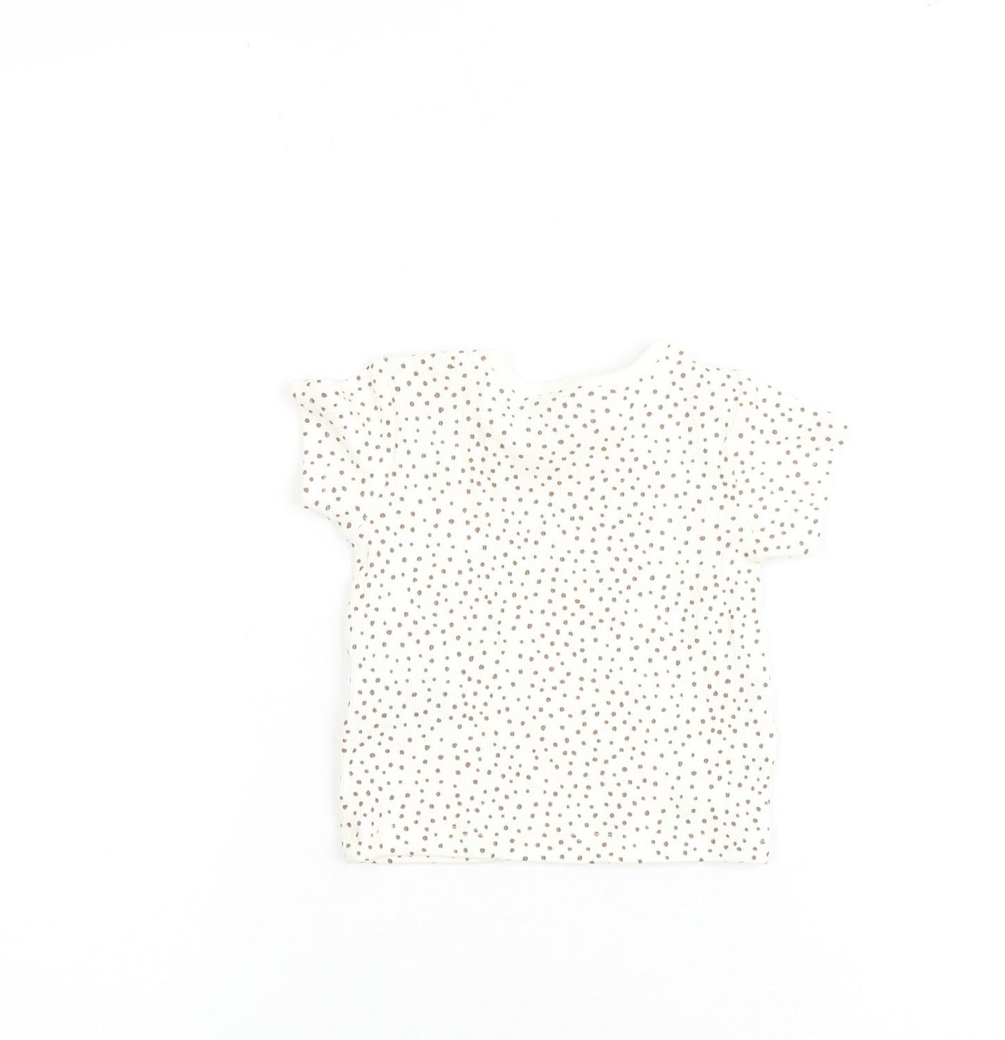 Marks and Spencer Baby Beige Geometric Cotton Basic T-Shirt Size 0-3 Months Round Neck Pullover