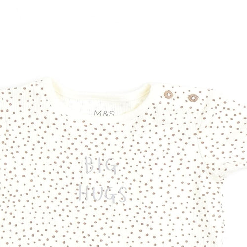 Marks and Spencer Baby Beige Geometric Cotton Basic T-Shirt Size 0-3 Months Round Neck Pullover
