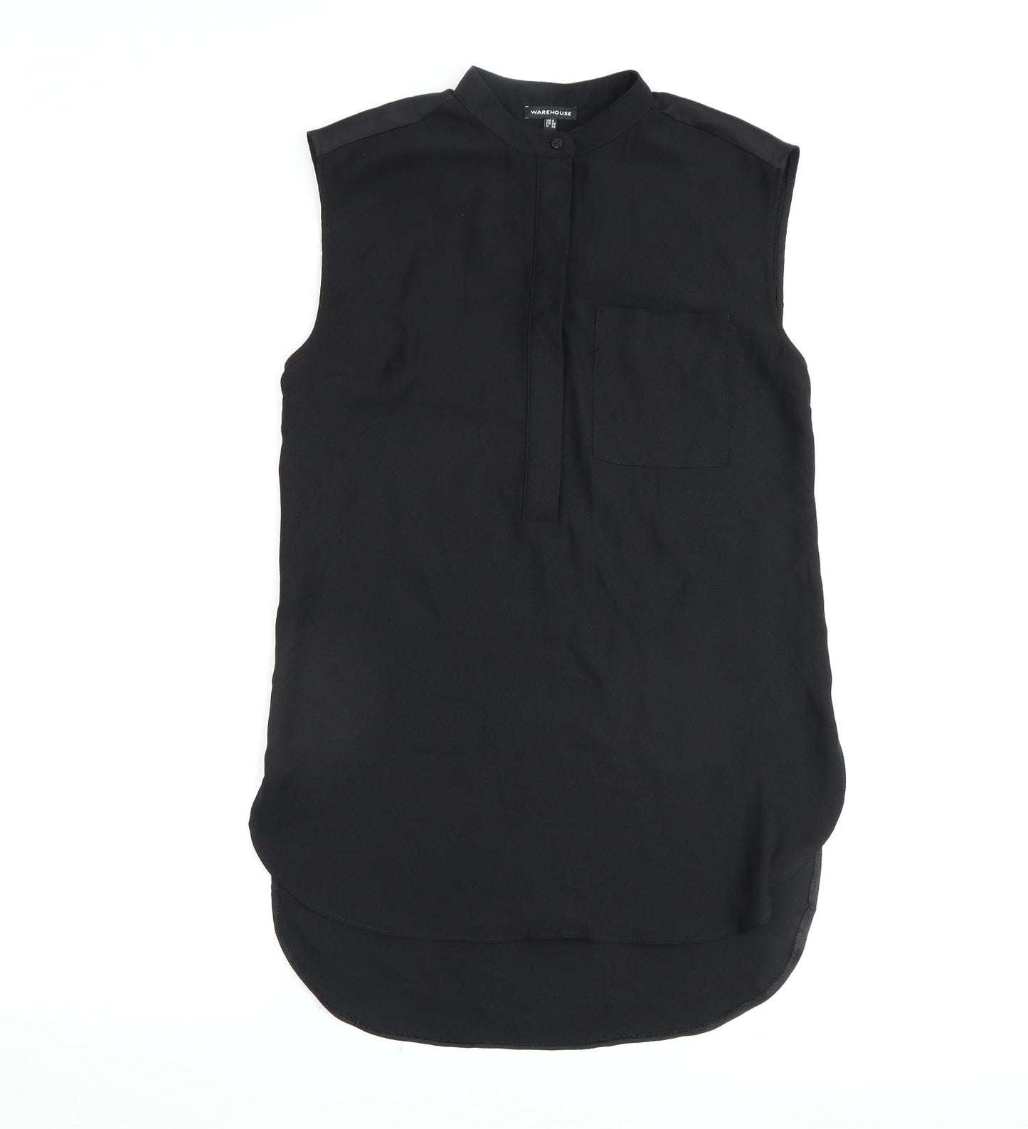 Warehouse Womens Black Polyester Basic Blouse Size 8 Round Neck