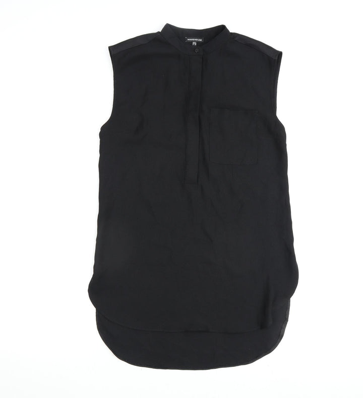 Warehouse Womens Black Polyester Basic Blouse Size 8 Round Neck
