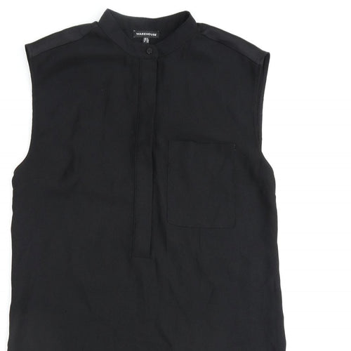 Warehouse Womens Black Polyester Basic Blouse Size 8 Round Neck