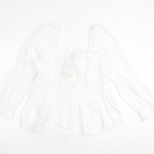 Marks and Spencer Womens White 100% Cotton Basic Blouse Size 18 Square Neck