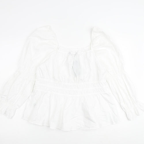 Marks and Spencer Womens White 100% Cotton Basic Blouse Size 18 Square Neck