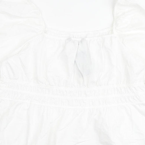 Marks and Spencer Womens White 100% Cotton Basic Blouse Size 18 Square Neck