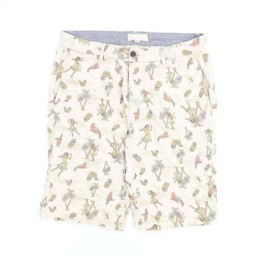 River Island Mens Beige Geometric Cotton Bermuda Shorts Size 30 in L10 in Regular Zip