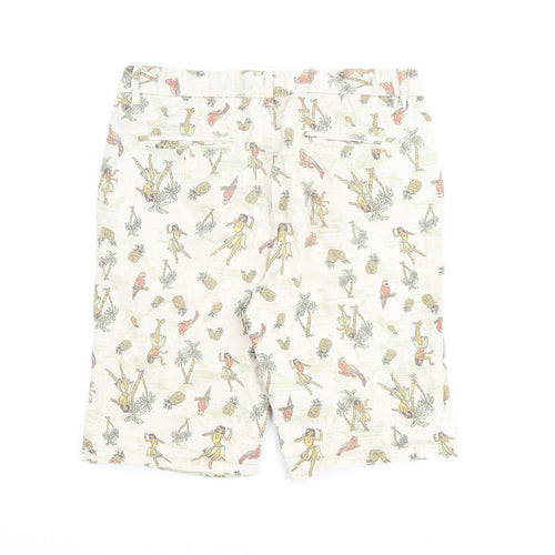 River Island Mens Beige Geometric Cotton Bermuda Shorts Size 30 in L10 in Regular Zip
