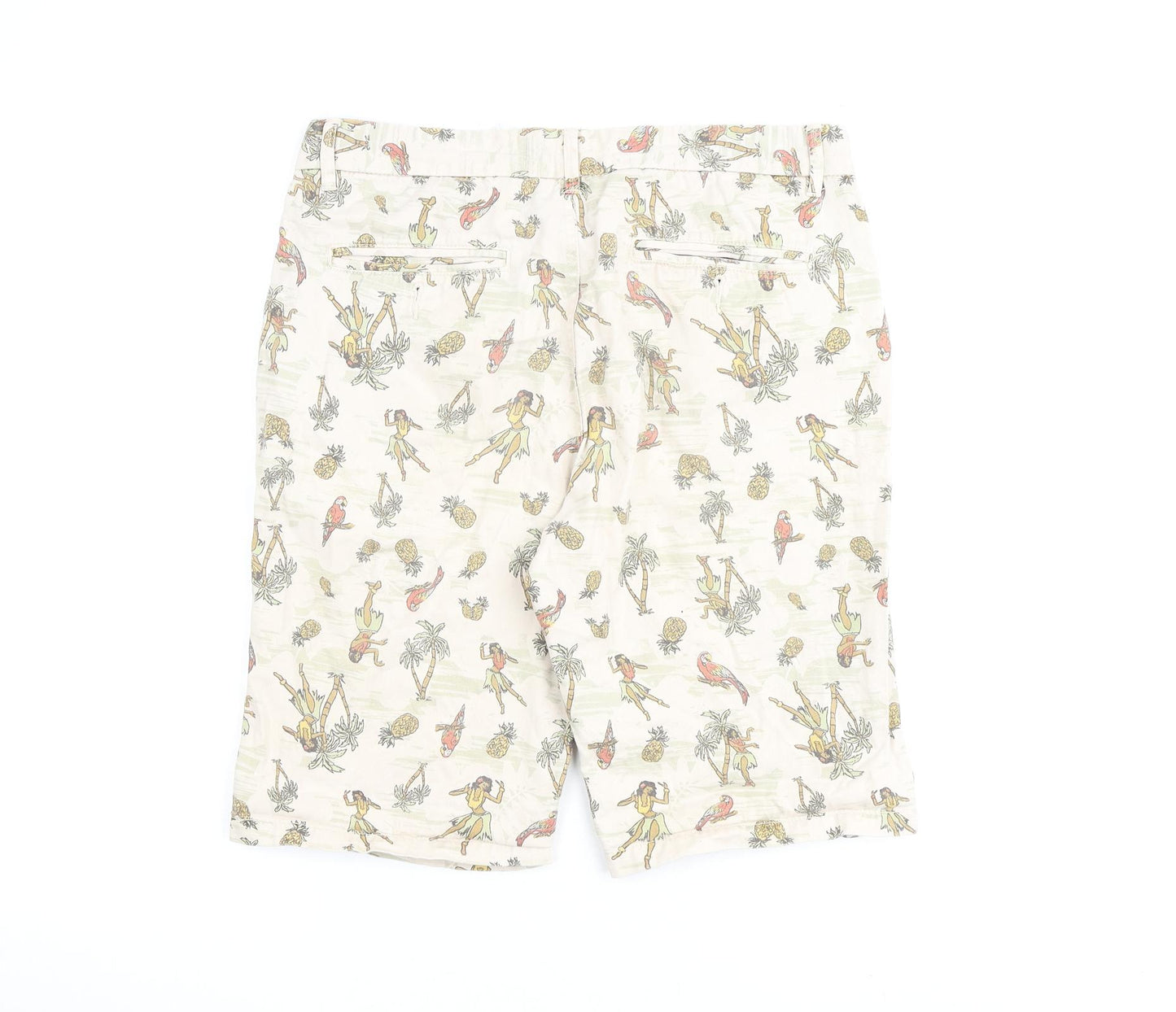 River Island Mens Beige Geometric Cotton Bermuda Shorts Size 30 in L10 in Regular Zip