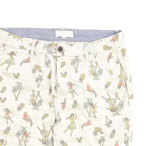 River Island Mens Beige Geometric Cotton Bermuda Shorts Size 30 in L10 in Regular Zip