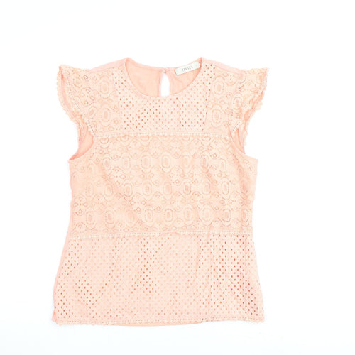 Oasis Womens Pink Cotton Basic Blouse Size S Round Neck