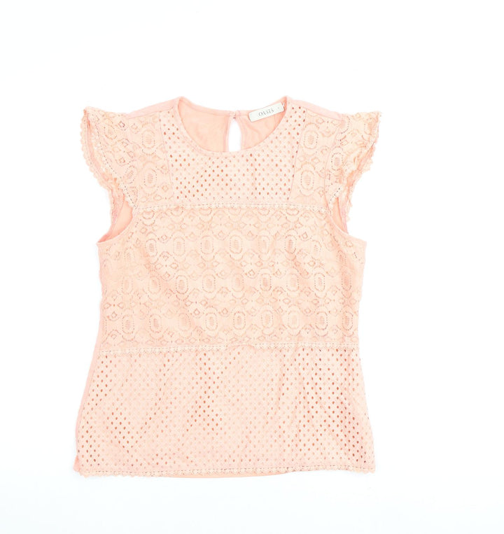 Oasis Womens Pink Cotton Basic Blouse Size S Round Neck