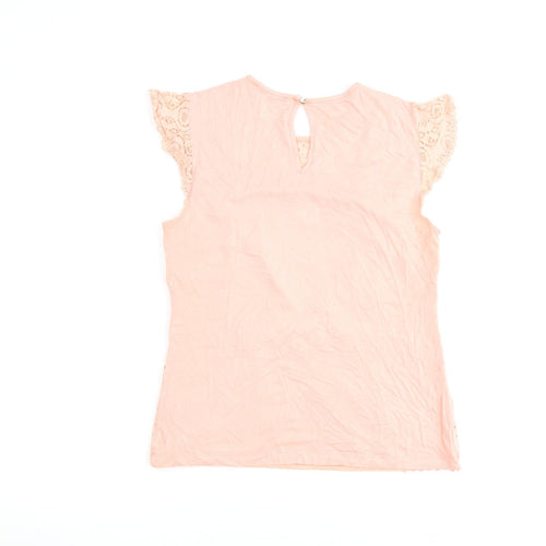 Oasis Womens Pink Cotton Basic Blouse Size S Round Neck