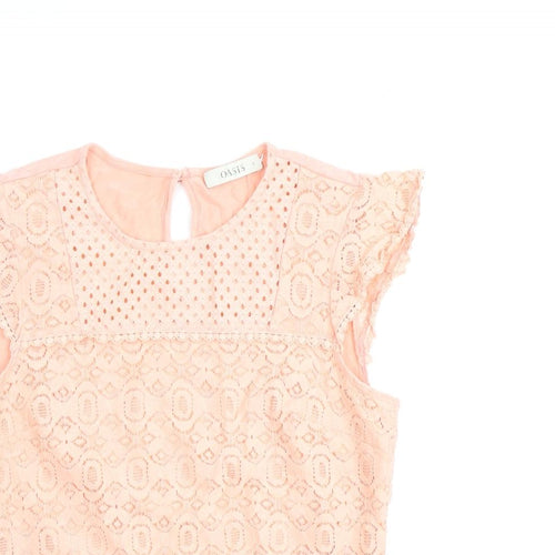 Oasis Womens Pink Cotton Basic Blouse Size S Round Neck