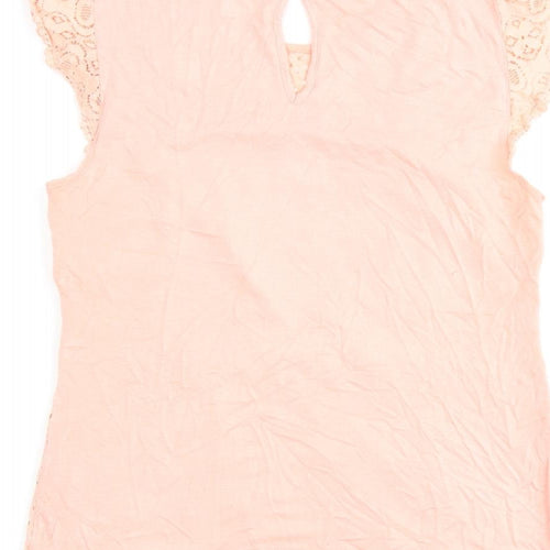 Oasis Womens Pink Cotton Basic Blouse Size S Round Neck