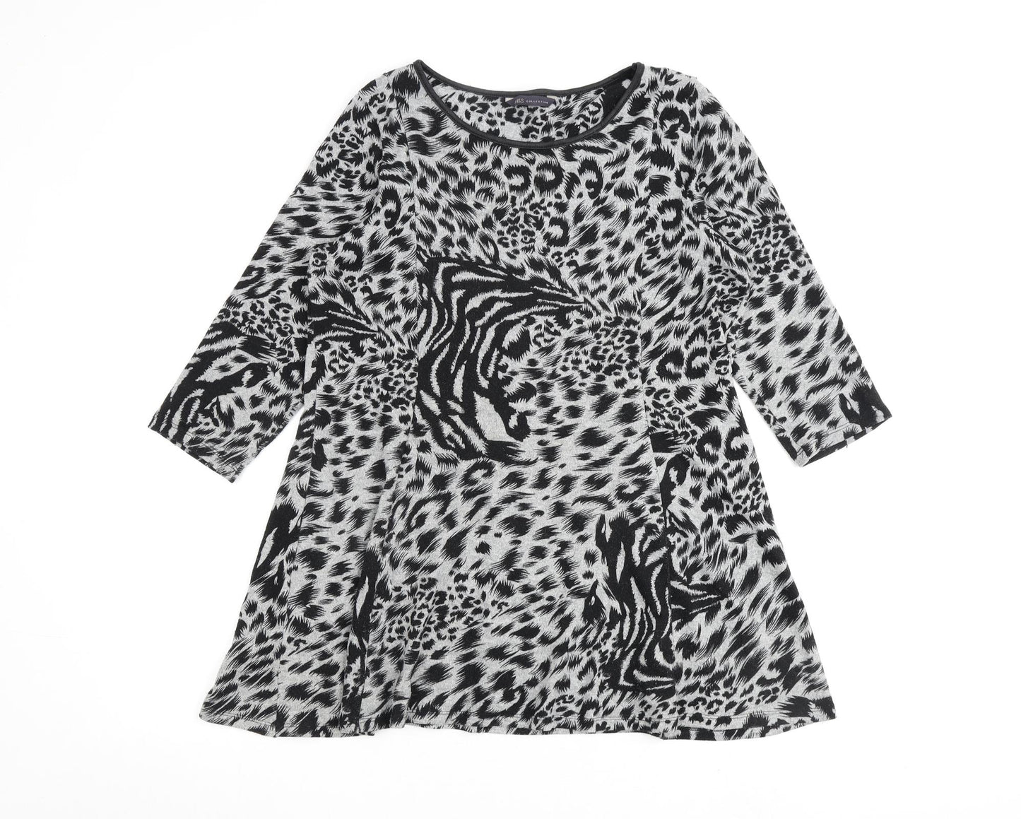 Marks and Spencer Womens Grey Animal Print Polyester A-Line Size 14 Round Neck Pullover