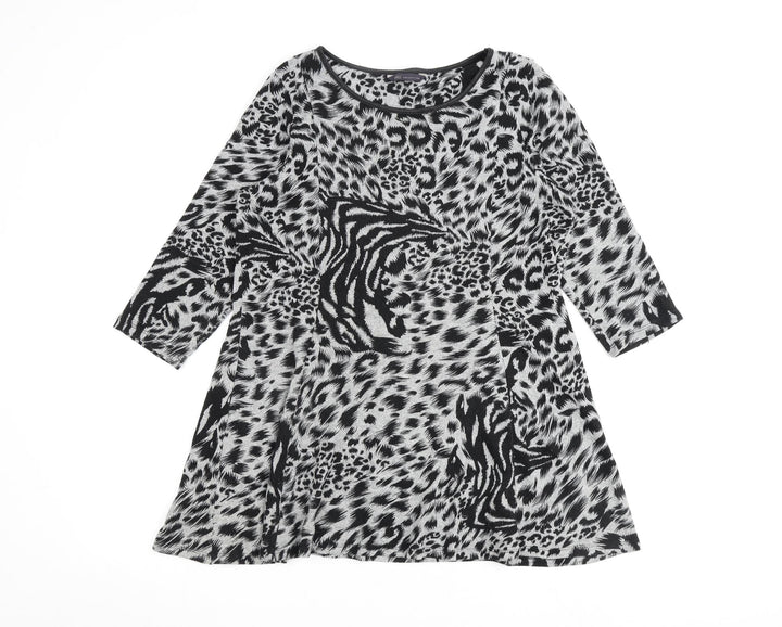 Marks and Spencer Womens Grey Animal Print Polyester A-Line Size 14 Round Neck Pullover