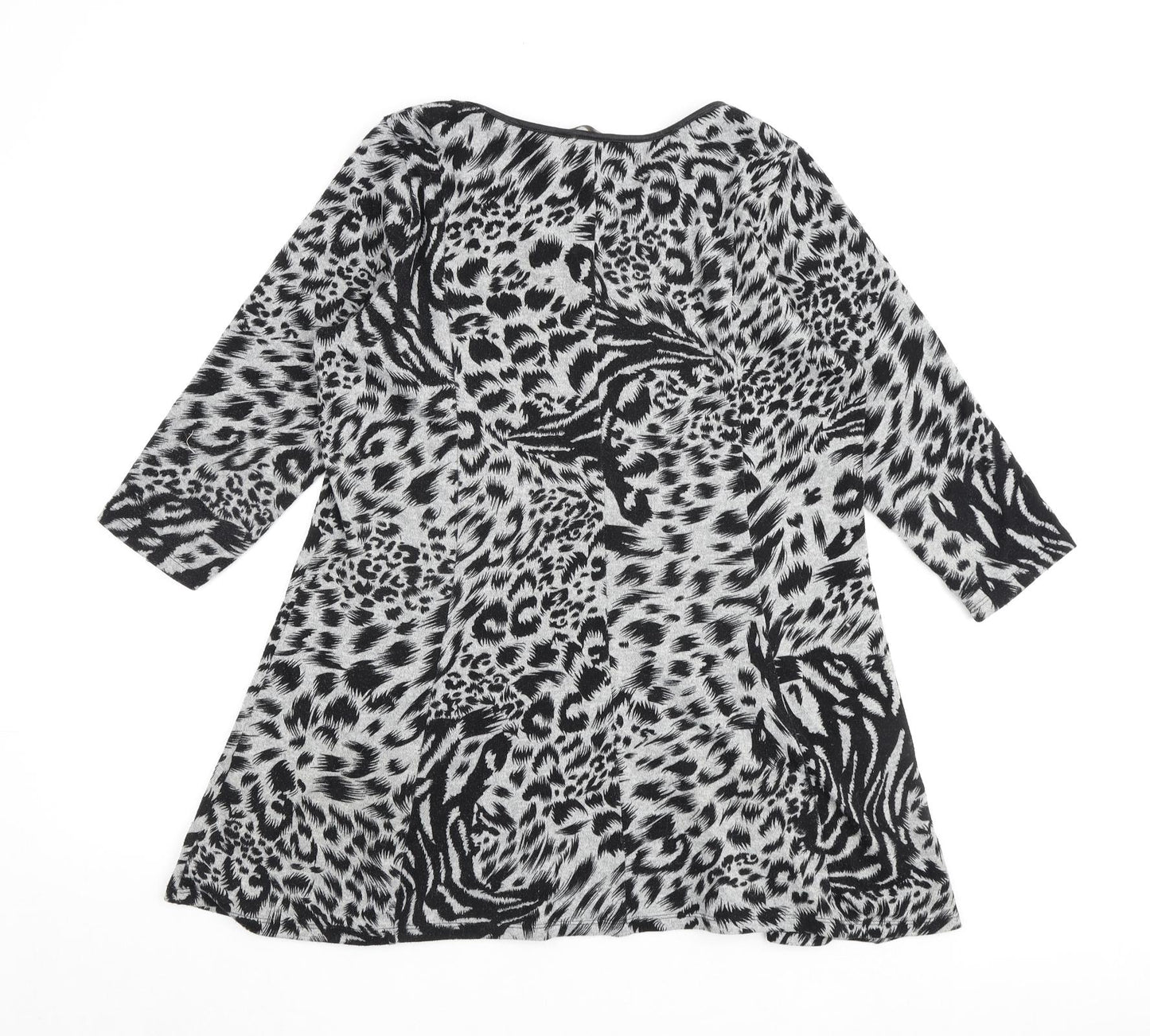 Marks and Spencer Womens Grey Animal Print Polyester A-Line Size 14 Round Neck Pullover