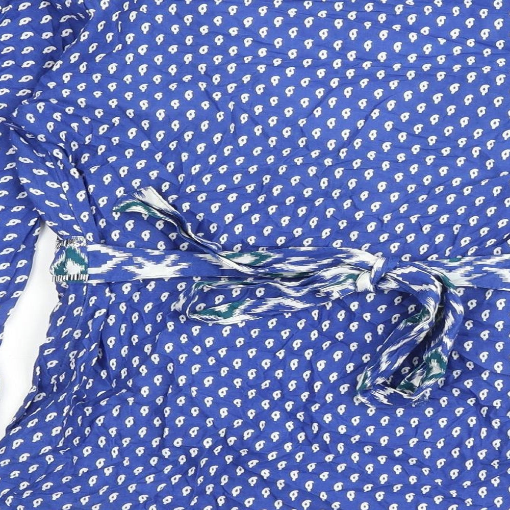 Oasis Womens Blue Geometric 100% Cotton Basic Blouse Size 10 V-Neck