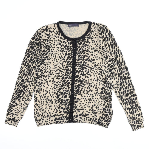 Marks and Spencer Womens Brown Round Neck Animal Print Viscose Cardigan Jumper Size 12