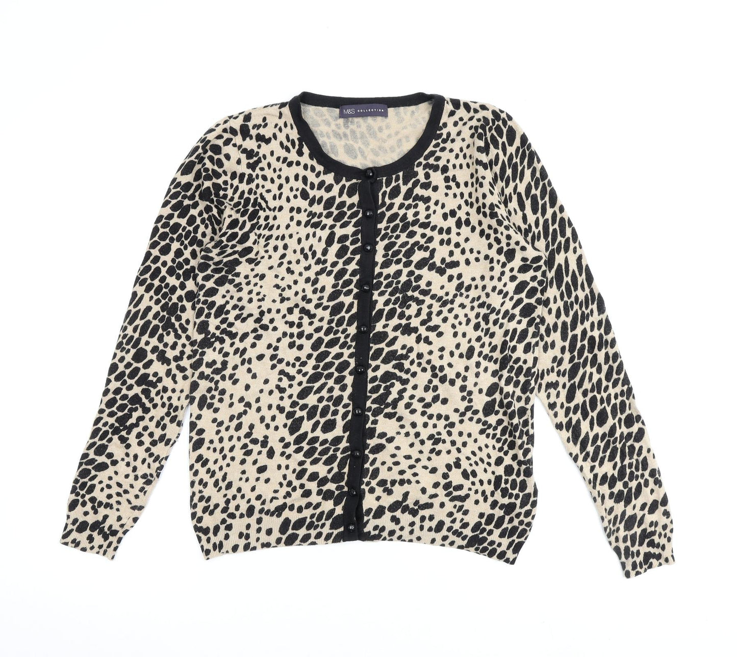 Marks and Spencer Womens Brown Round Neck Animal Print Viscose Cardigan Jumper Size 12