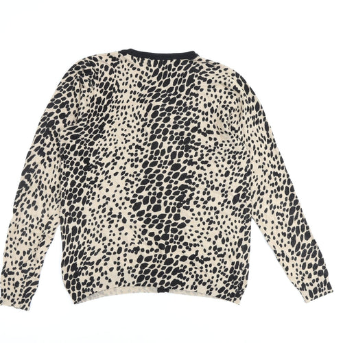 Marks and Spencer Womens Brown Round Neck Animal Print Viscose Cardigan Jumper Size 12