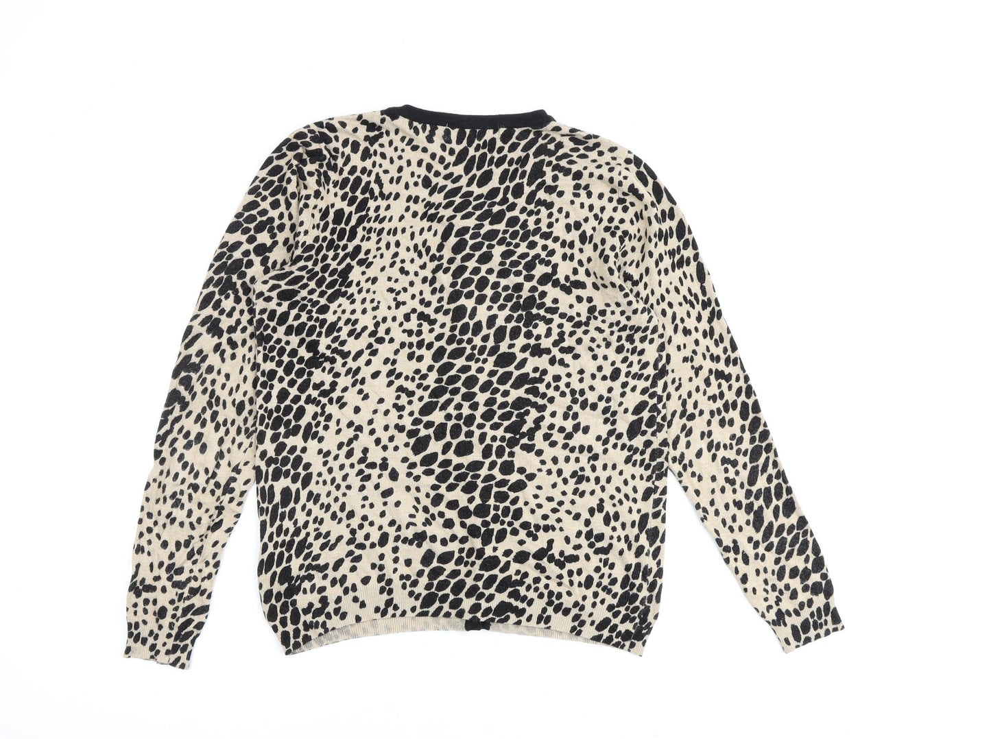 Marks and Spencer Womens Brown Round Neck Animal Print Viscose Cardigan Jumper Size 12