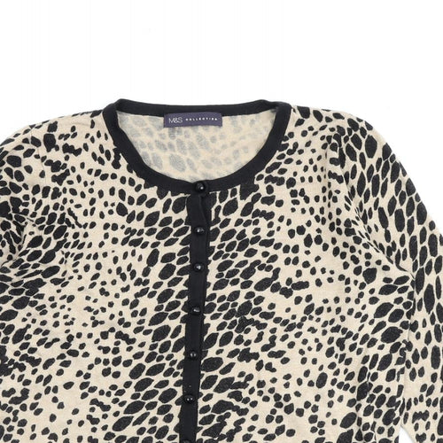 Marks and Spencer Womens Brown Round Neck Animal Print Viscose Cardigan Jumper Size 12