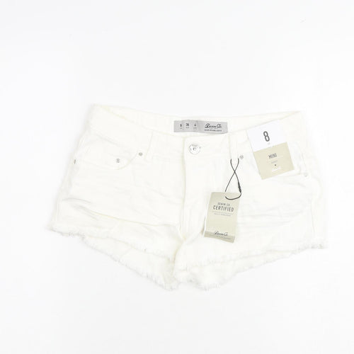 Denim & Co. Womens White Houndstooth 100% Cotton Cut-Off Shorts Size 8 Regular Zip