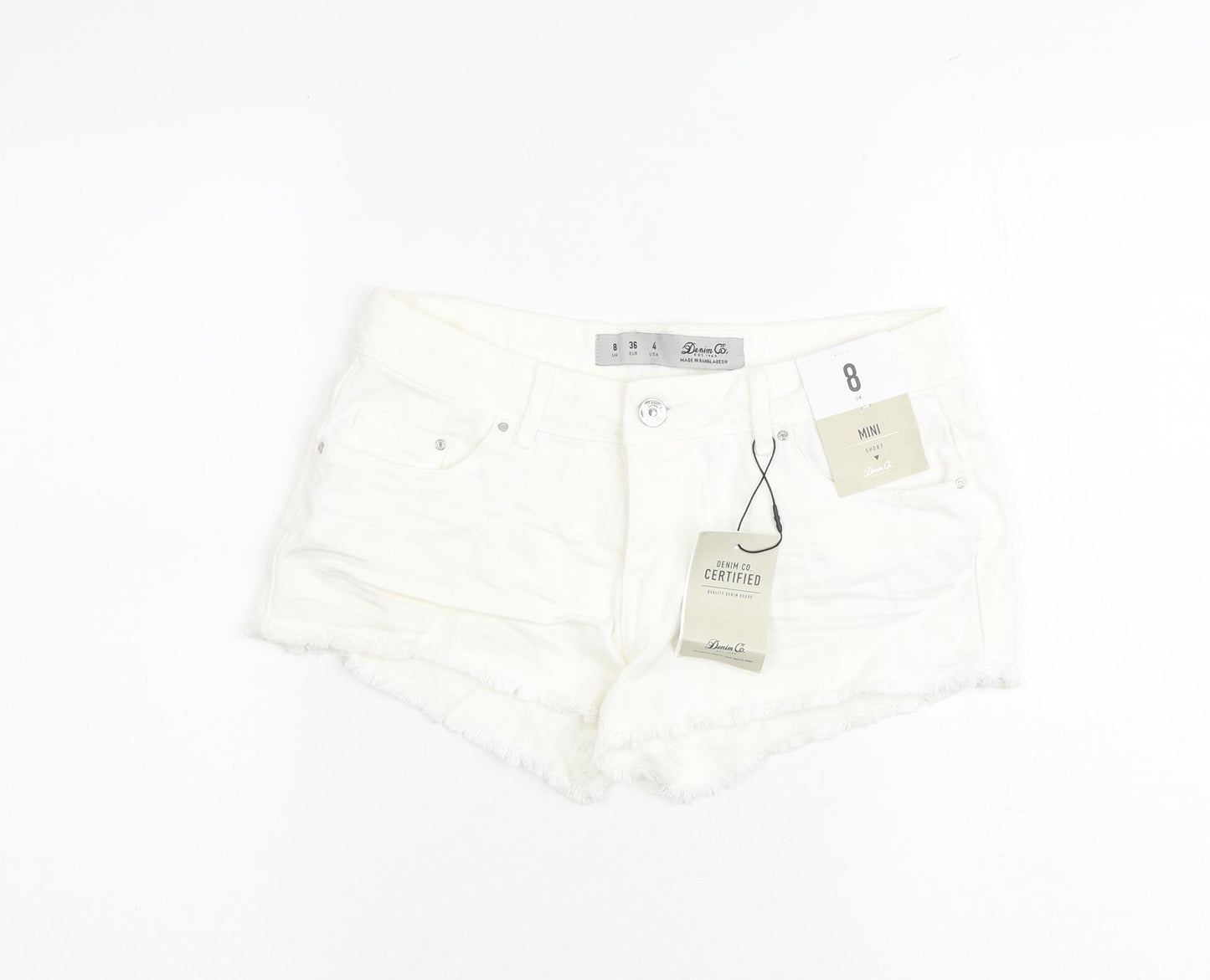 Denim & Co. Womens White Houndstooth 100% Cotton Cut-Off Shorts Size 8 Regular Zip