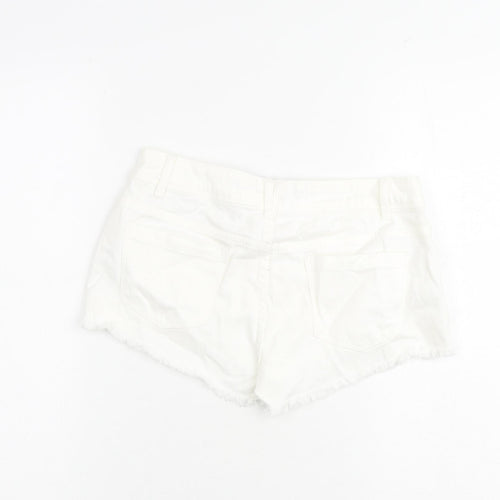Denim & Co. Womens White Houndstooth 100% Cotton Cut-Off Shorts Size 8 Regular Zip