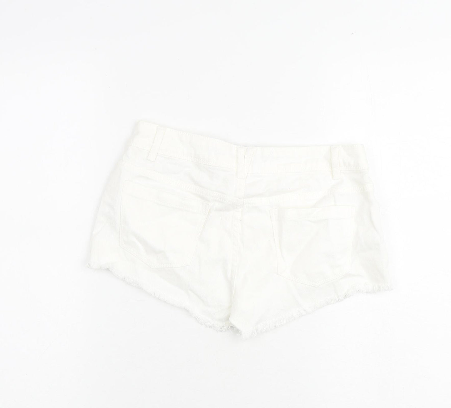 Denim & Co. Womens White Houndstooth 100% Cotton Cut-Off Shorts Size 8 Regular Zip