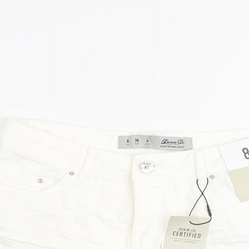 Denim & Co. Womens White Houndstooth 100% Cotton Cut-Off Shorts Size 8 Regular Zip
