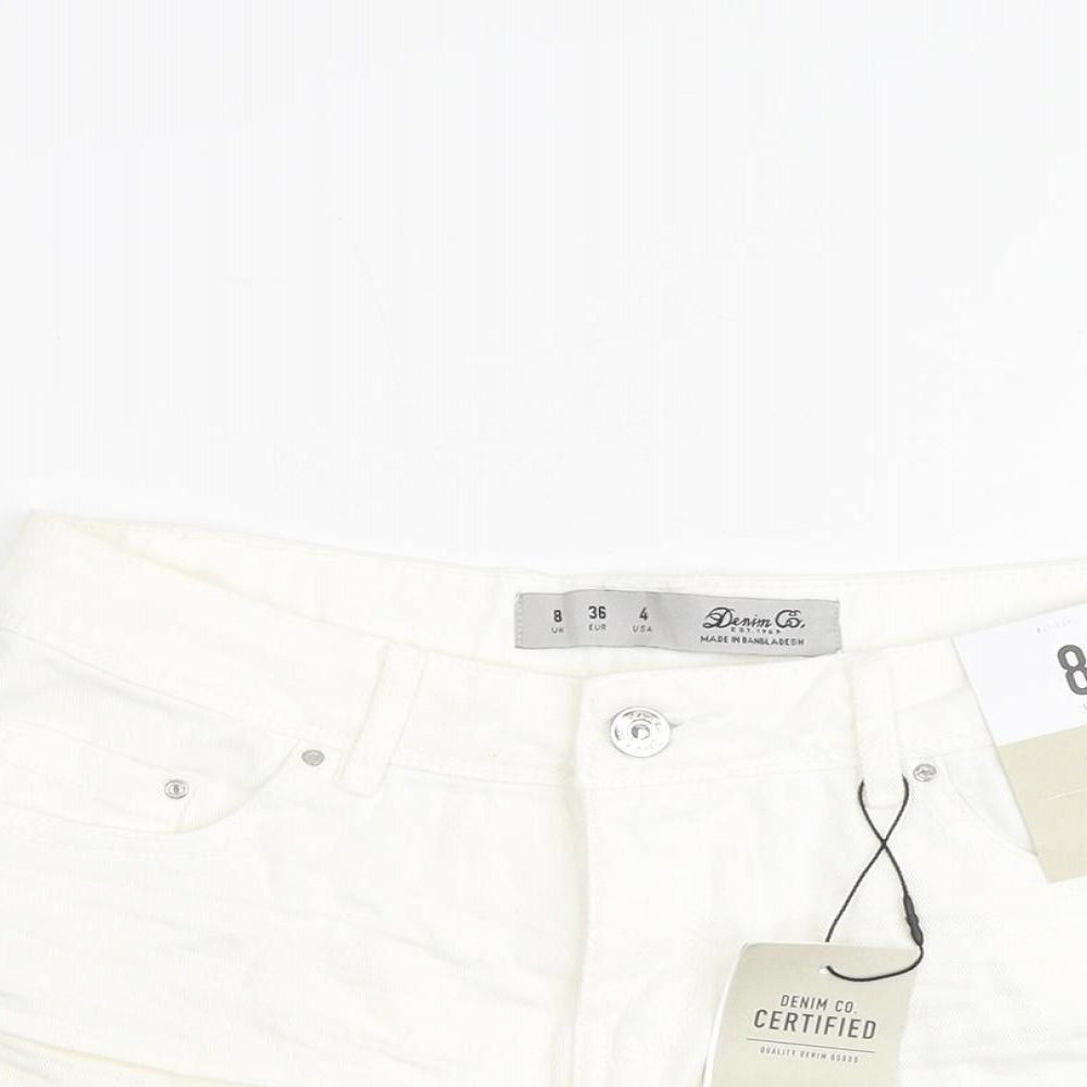 Denim & Co. Womens White Houndstooth 100% Cotton Cut-Off Shorts Size 8 Regular Zip