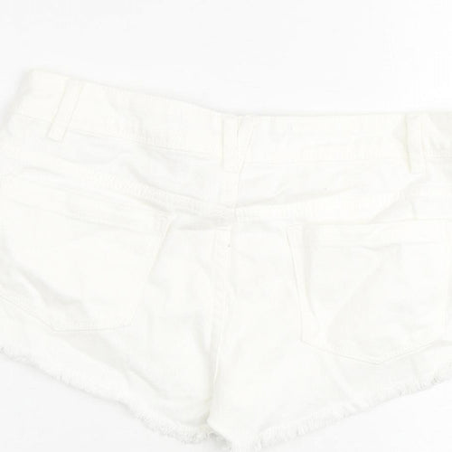 Denim & Co. Womens White Houndstooth 100% Cotton Cut-Off Shorts Size 8 Regular Zip