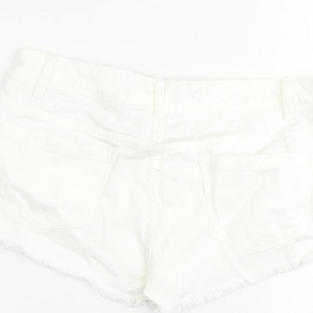 Denim & Co. Womens White Houndstooth 100% Cotton Cut-Off Shorts Size 8 Regular Zip