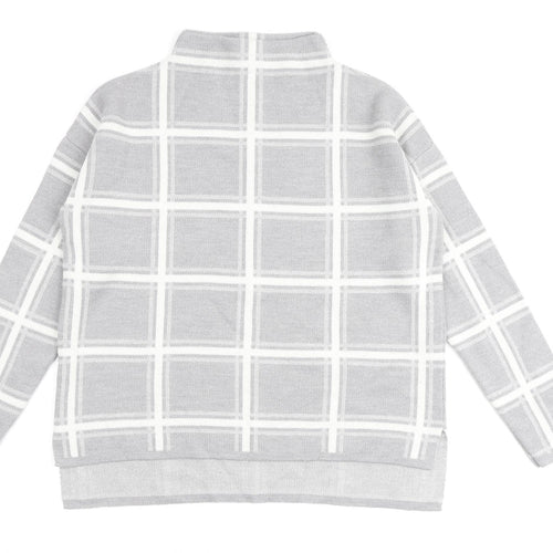Marks and Spencer Womens Grey High Neck Check Acrylic Pullover Jumper Size 12